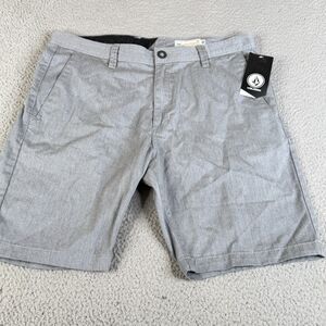 VOLCOM Chino Shorts Mens 34 Gray Flat Front Classic Fit Outdoor Surf Skate